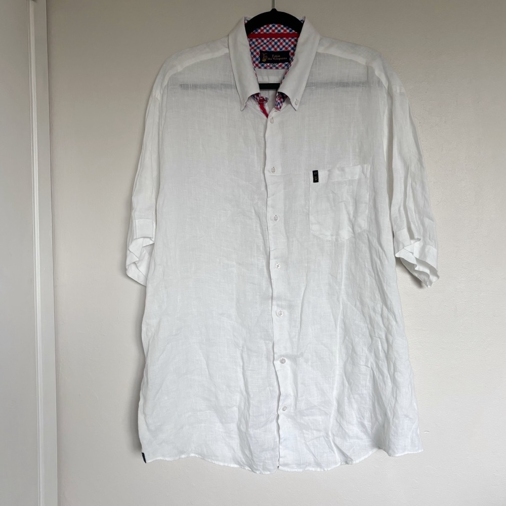 Fabio Dei Velapazza Gold White Linen Short Sleeve Button Down Shirt Men’s 4XL